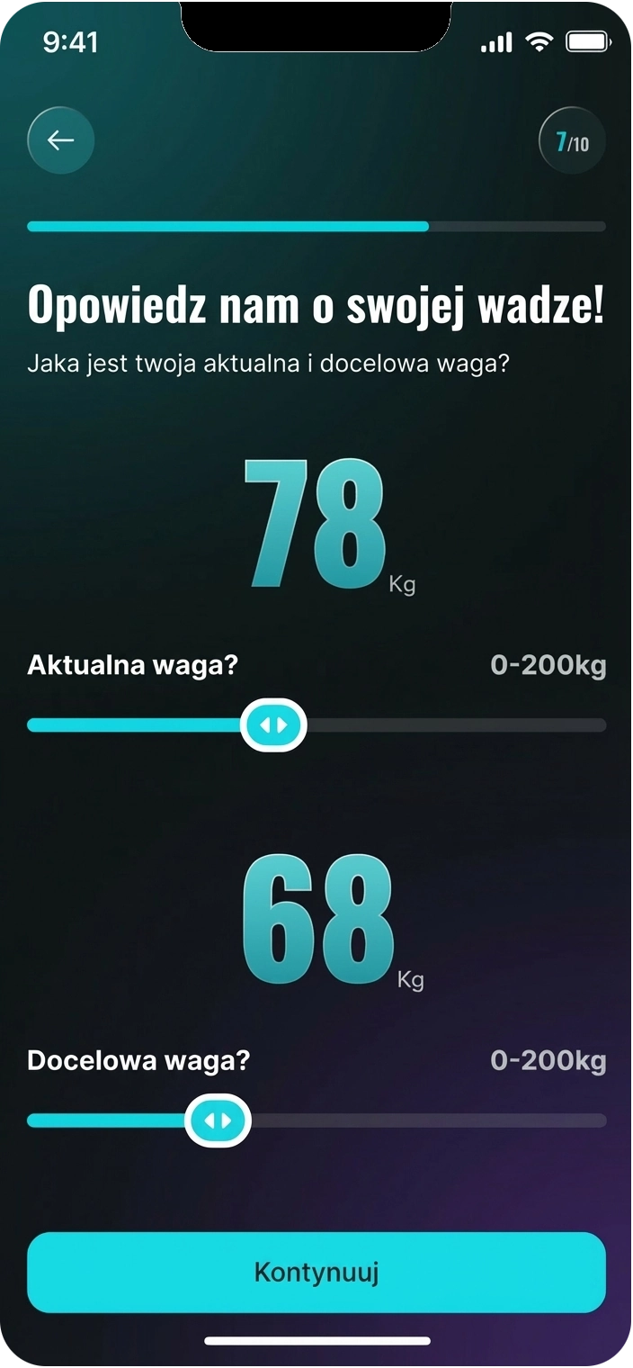 Ekran onboardingu FitEra - kwestionariusz